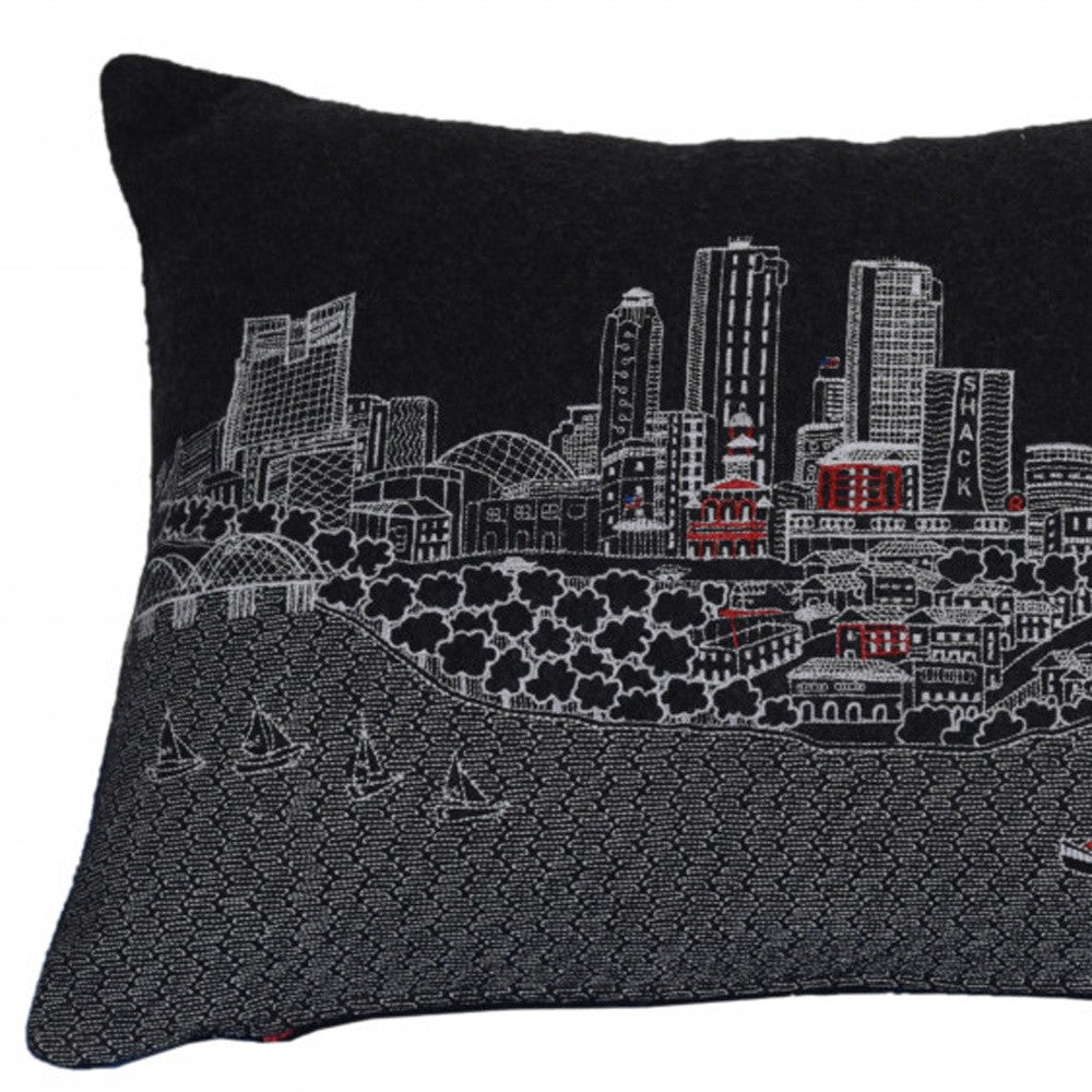 14" X 24" Black and White Hometown Pride Wool Lumbar Throw Pillow - Homeroots - Flyclothing LLC