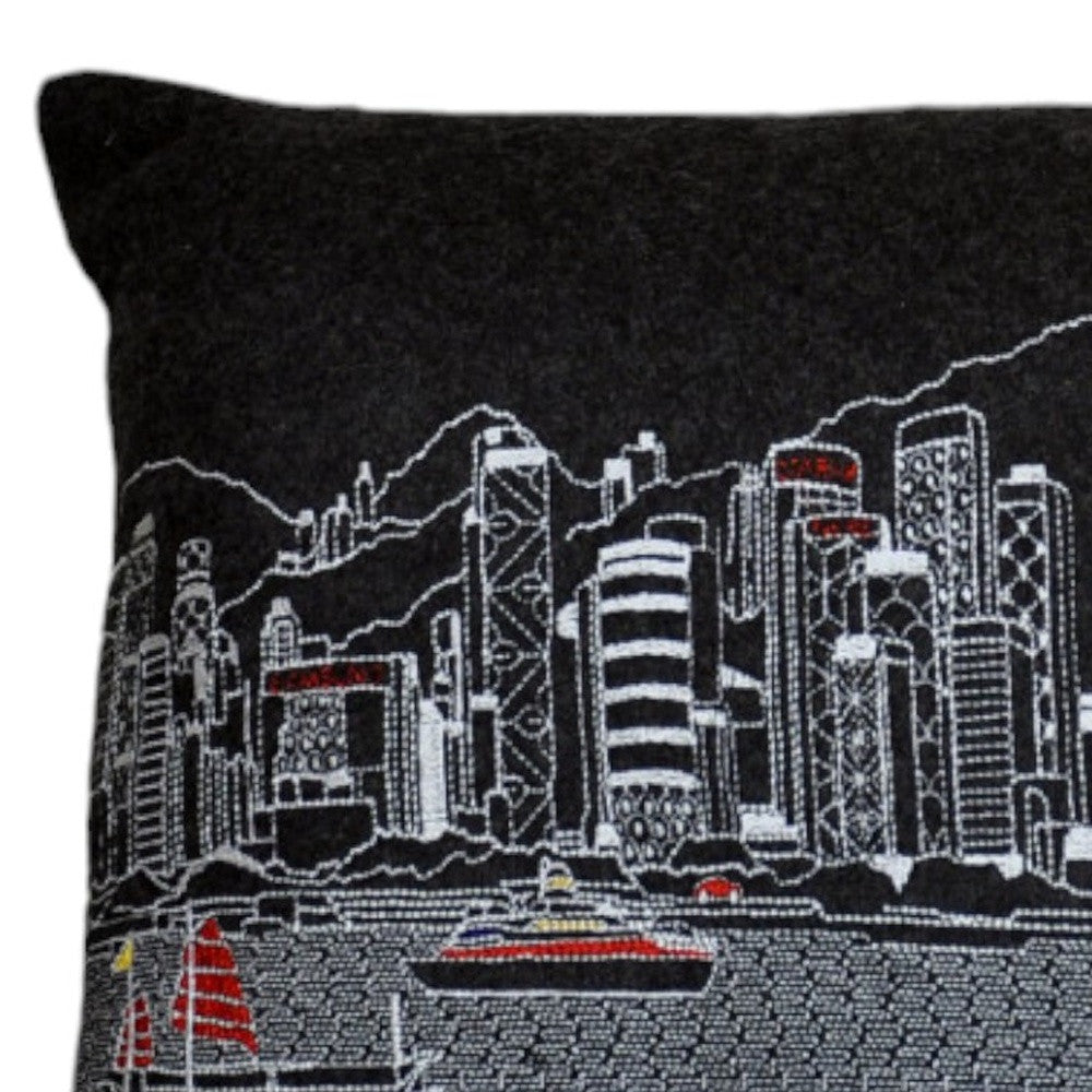 14" X 24" Black Gray and White Wool Lumbar Throw Pillow - Homeroots - Flyclothing LLC