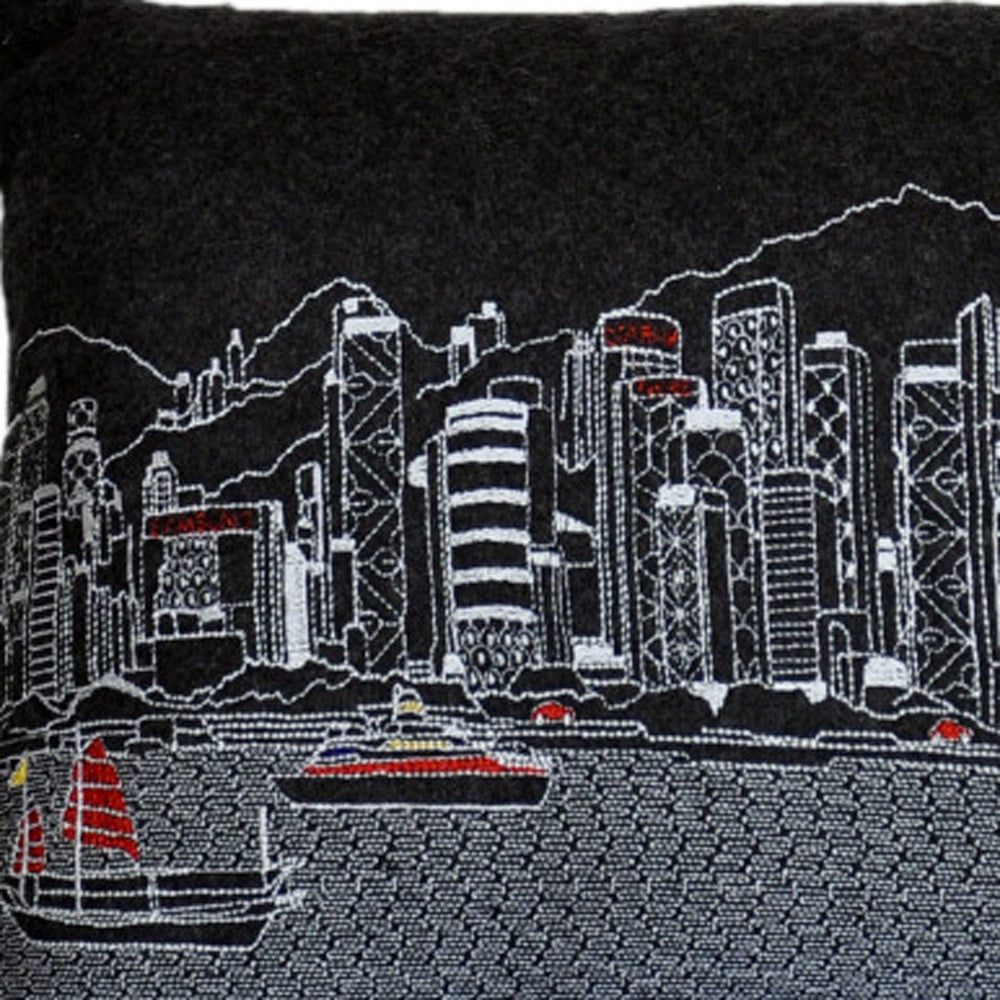 14" X 24" Black Gray and White Wool Lumbar Throw Pillow - Homeroots - Flyclothing LLC