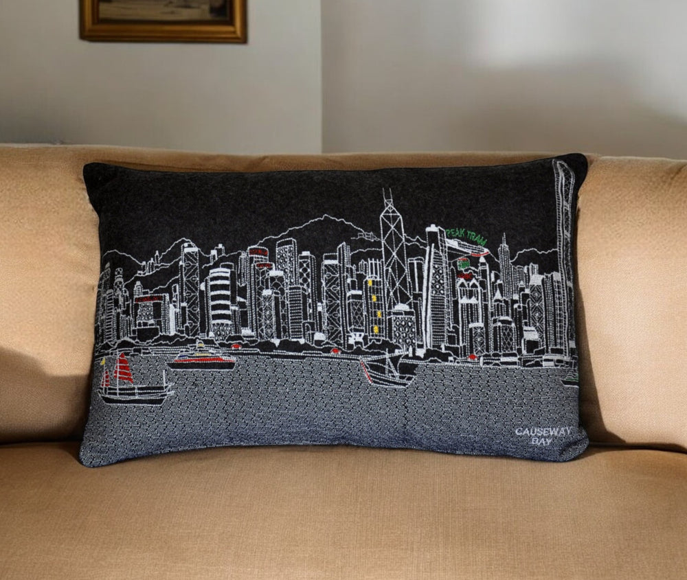 14" X 24" Black Gray and White Wool Lumbar Throw Pillow - Homeroots - Flyclothing LLC