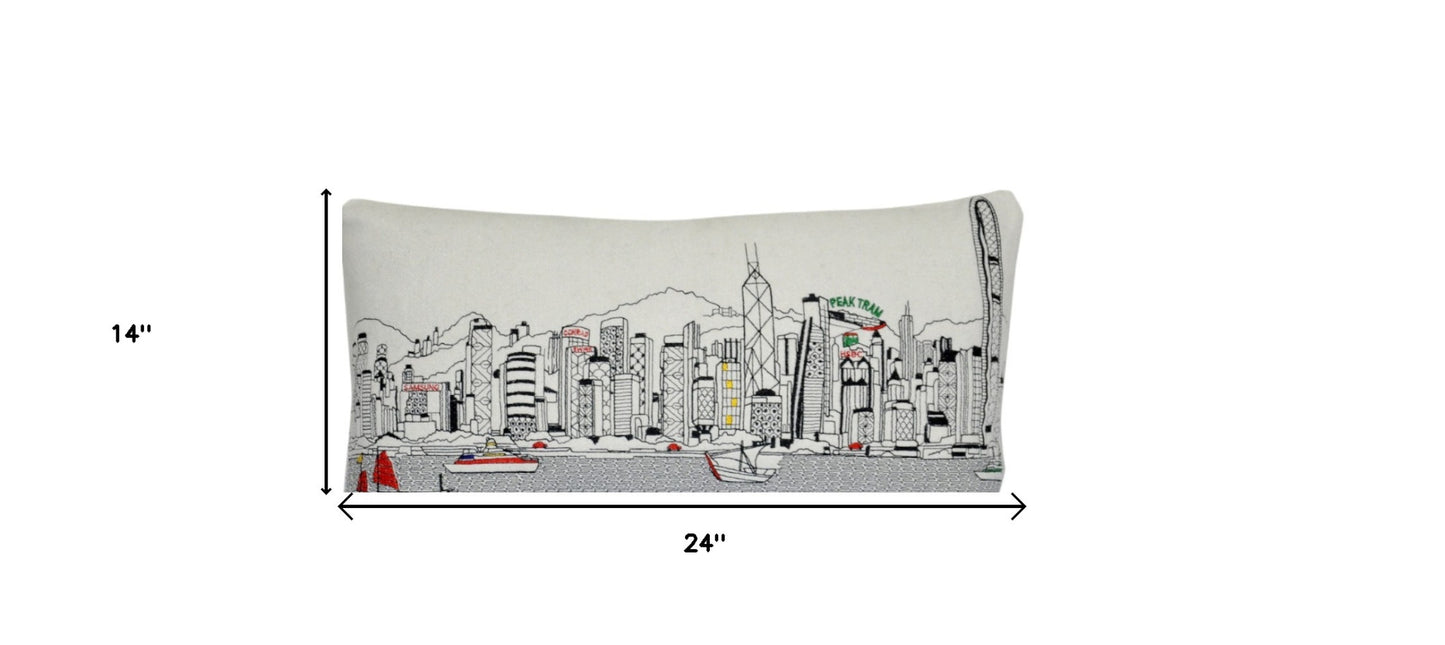 25" White Hong Kong Daylight Skyline Lumbar Decorative Pillow - Homeroots - Flyclothing LLC