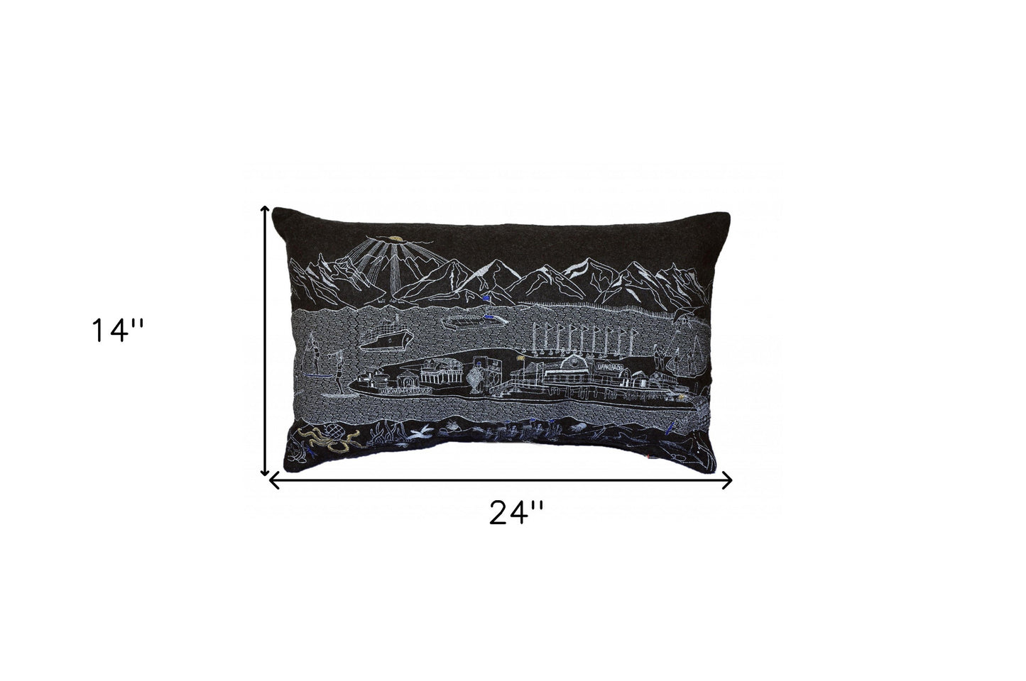 14" X 24" Black Gray and White Hometown Pride Wool Lumbar Throw Pillow - Homeroots - Flyclothing LLC