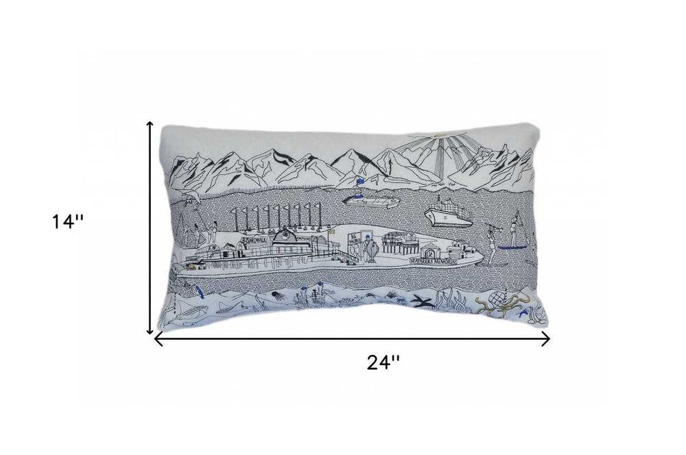 25" White Homer Spit Daylight Skyline Lumbar Decorative Pillow - Homeroots - Flyclothing LLC