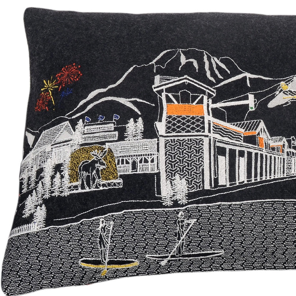 25" Black Jackson Nighttime Skyline Lumbar Decorative Pillow - Homeroots - Flyclothing LLC