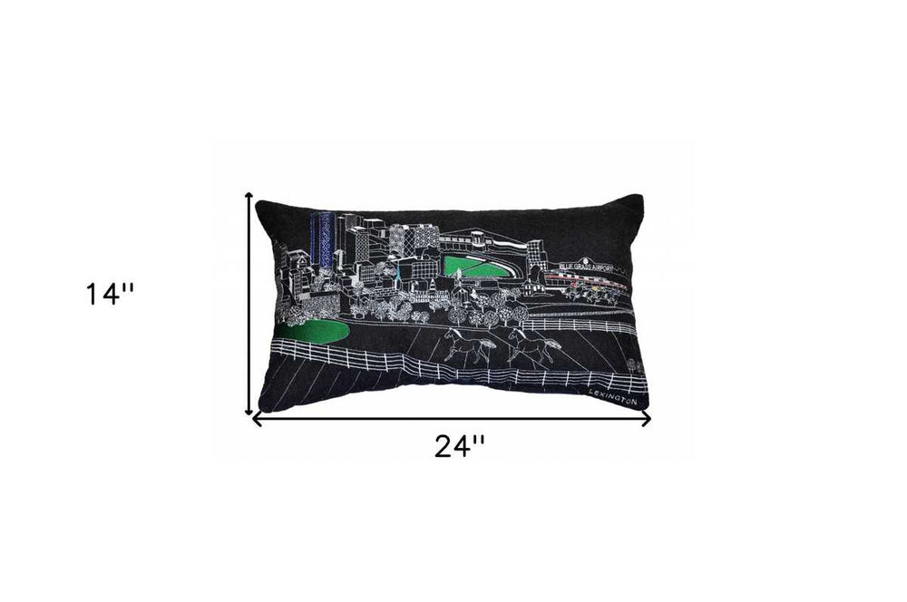 25" Black Lexington Nighttime Skyline Lumbar Decorative Pillow - Homeroots - Flyclothing LLC