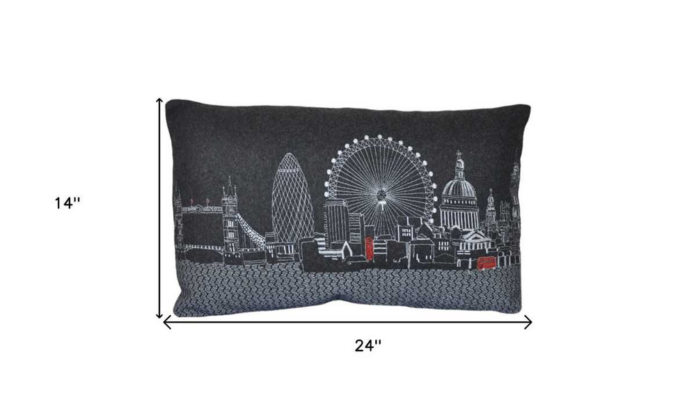 25" Black London Nighttime Skyline Lumbar Decorative Pillow - Homeroots - Flyclothing LLC