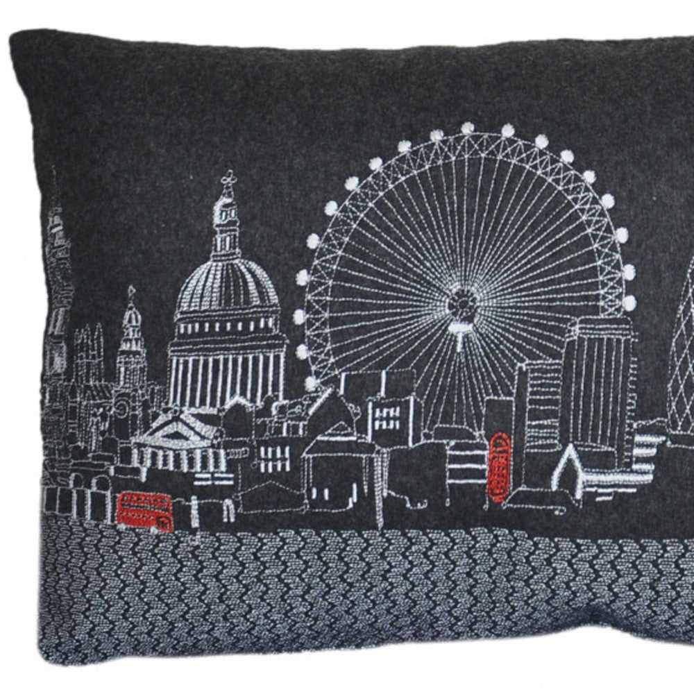 25" Black London Nighttime Skyline Lumbar Decorative Pillow - Homeroots - Flyclothing LLC