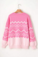 Geometric Drop Shoulder Long Sleeve Sweater - Trendsi - Flyclothing LLC