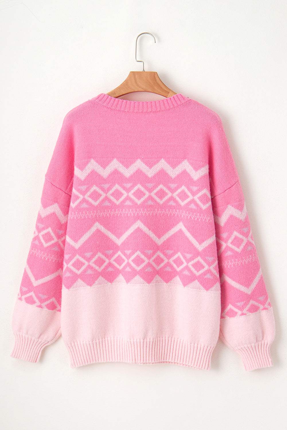 Geometric Drop Shoulder Long Sleeve Sweater - Trendsi - Flyclothing LLC