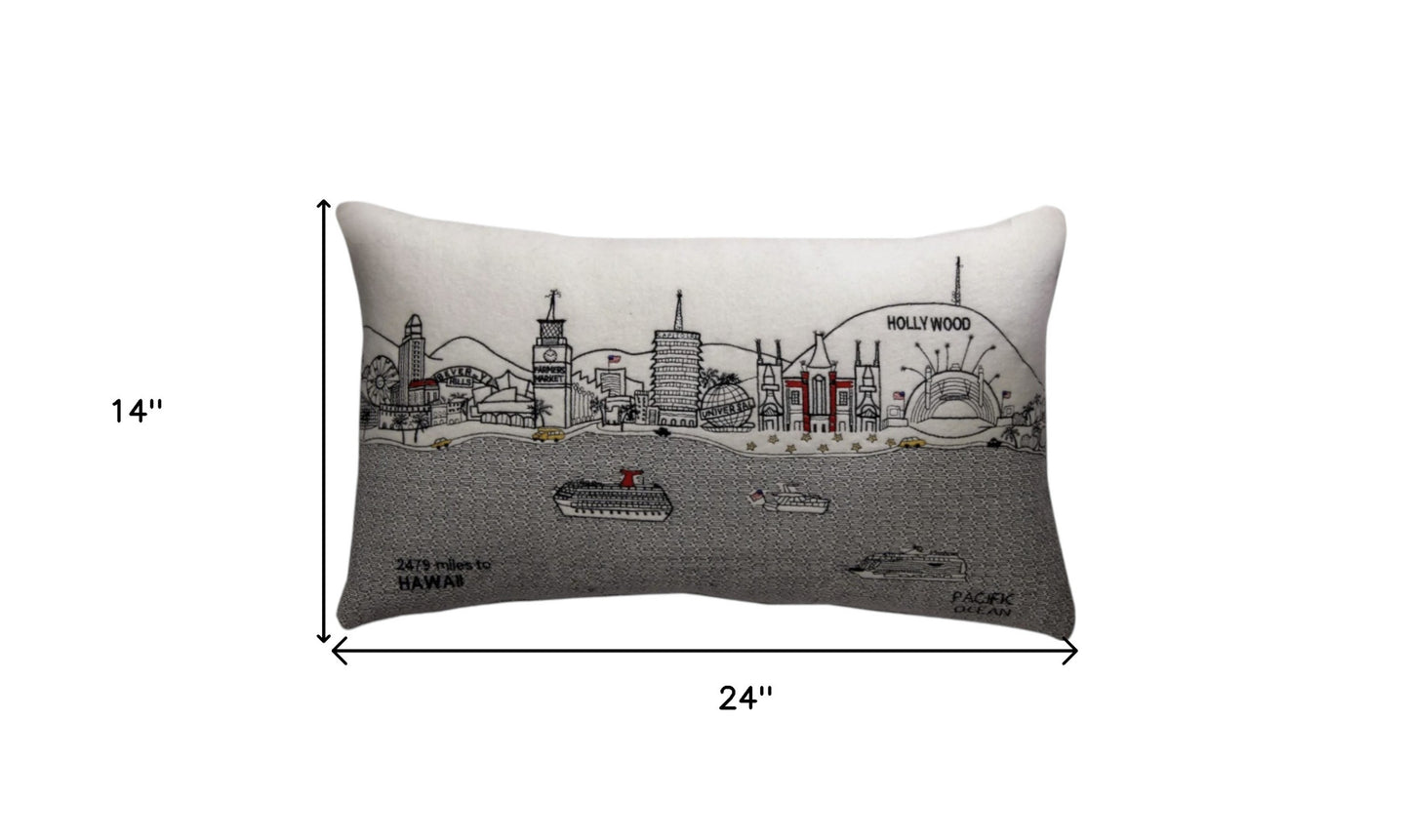 25" White Los Angeles Daylight Skyline Lumbar Decorative Pillow - Homeroots - Flyclothing LLC