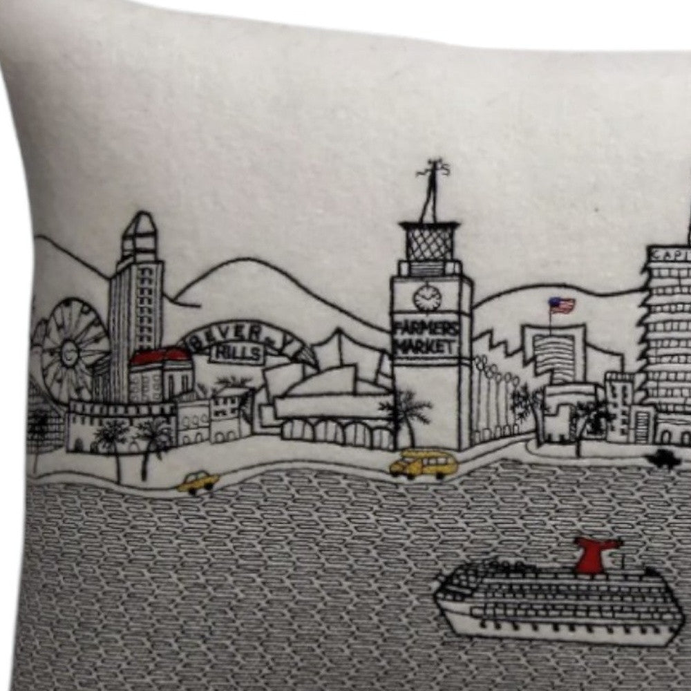 25" White Los Angeles Daylight Skyline Lumbar Decorative Pillow - Homeroots - Flyclothing LLC