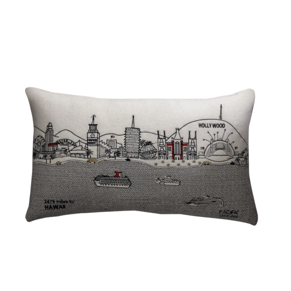 25" White Los Angeles Daylight Skyline Lumbar Decorative Pillow - Homeroots