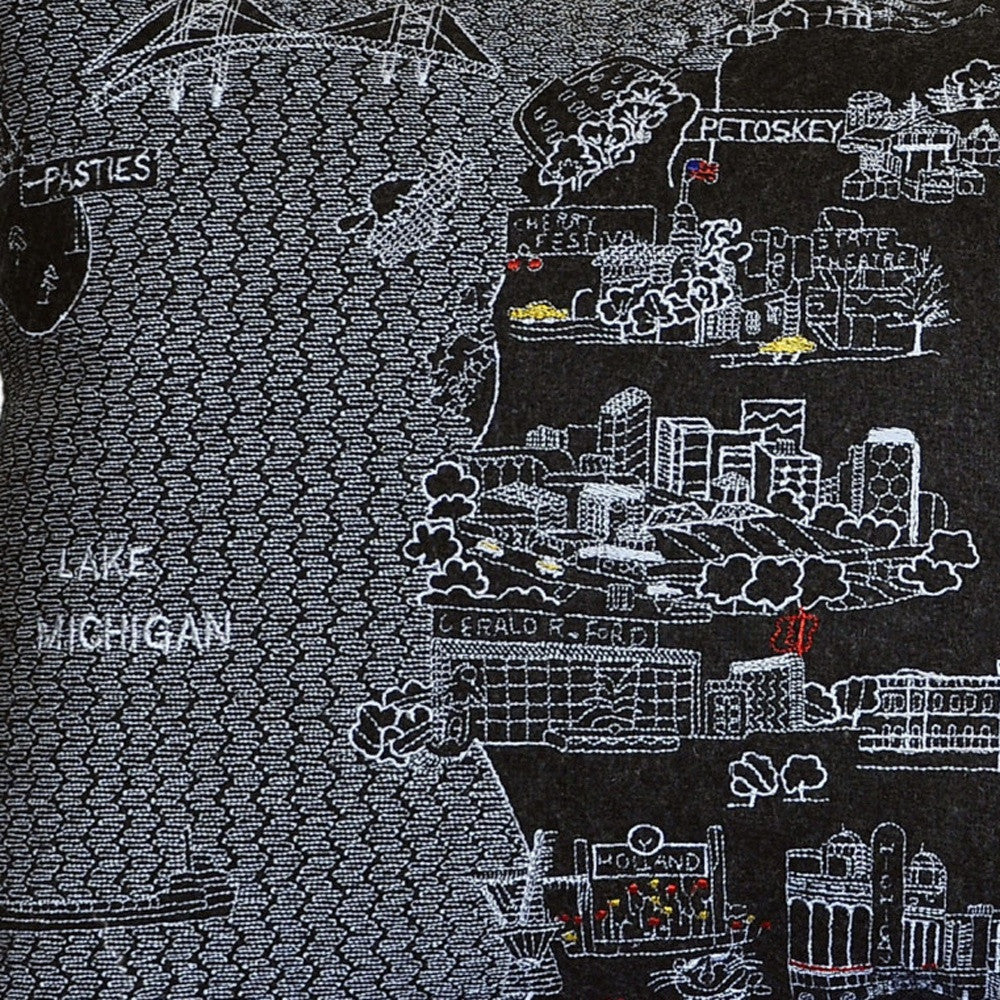 25" Black Michigan Lower Peninsula Nighttime Skyline Lumbar Decorative Pillow - Homeroots - Flyclothing LLC