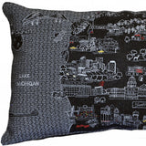 25" Black Michigan Lower Peninsula Nighttime Skyline Lumbar Decorative Pillow - Homeroots - Flyclothing LLC