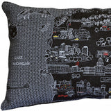 25" Black Michigan Lower Peninsula Nighttime Skyline Lumbar Decorative Pillow - Homeroots - Flyclothing LLC
