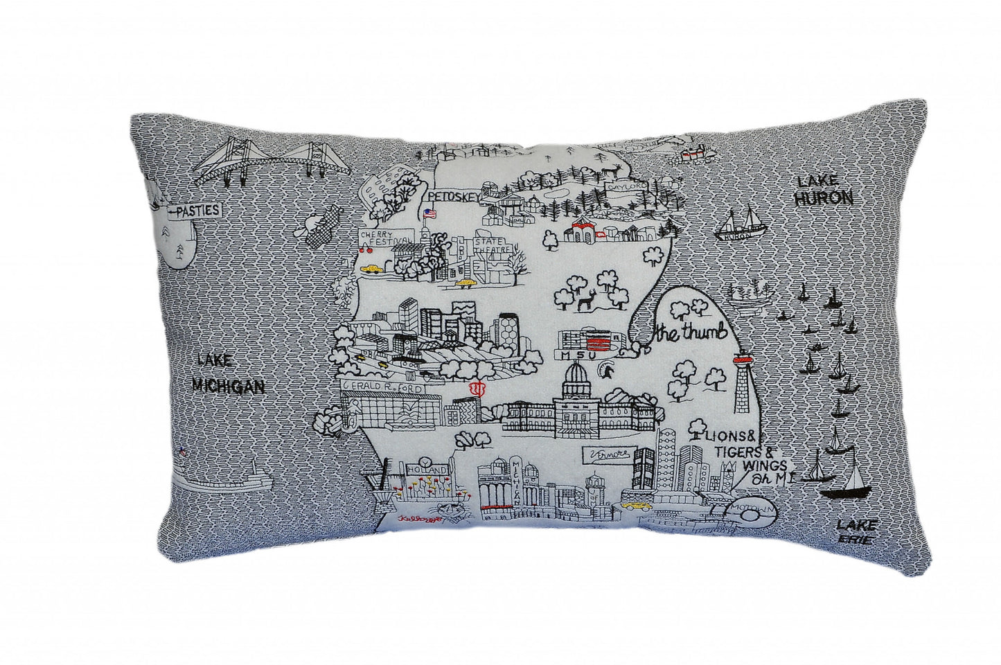 25" White Michigan Lower Peninsula Daylight Skyline Lumbar Decorative Pillow - Homeroots - Flyclothing LLC