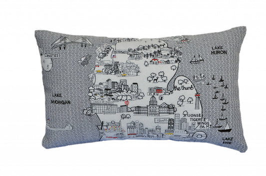 25" White Michigan Lower Peninsula Daylight Skyline Lumbar Decorative Pillow - Homeroots