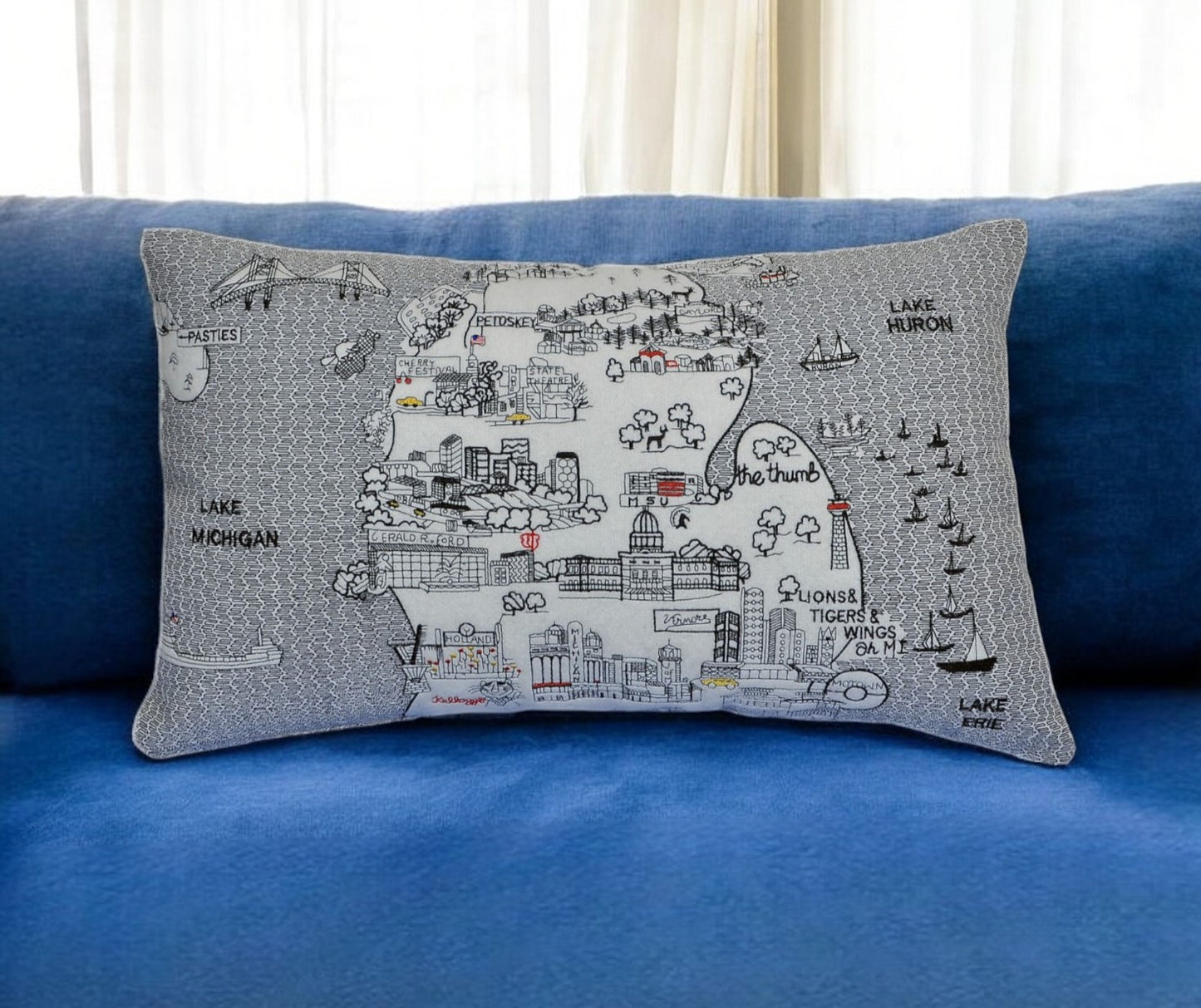 25" White Michigan Lower Peninsula Daylight Skyline Lumbar Decorative Pillow - Homeroots - Flyclothing LLC
