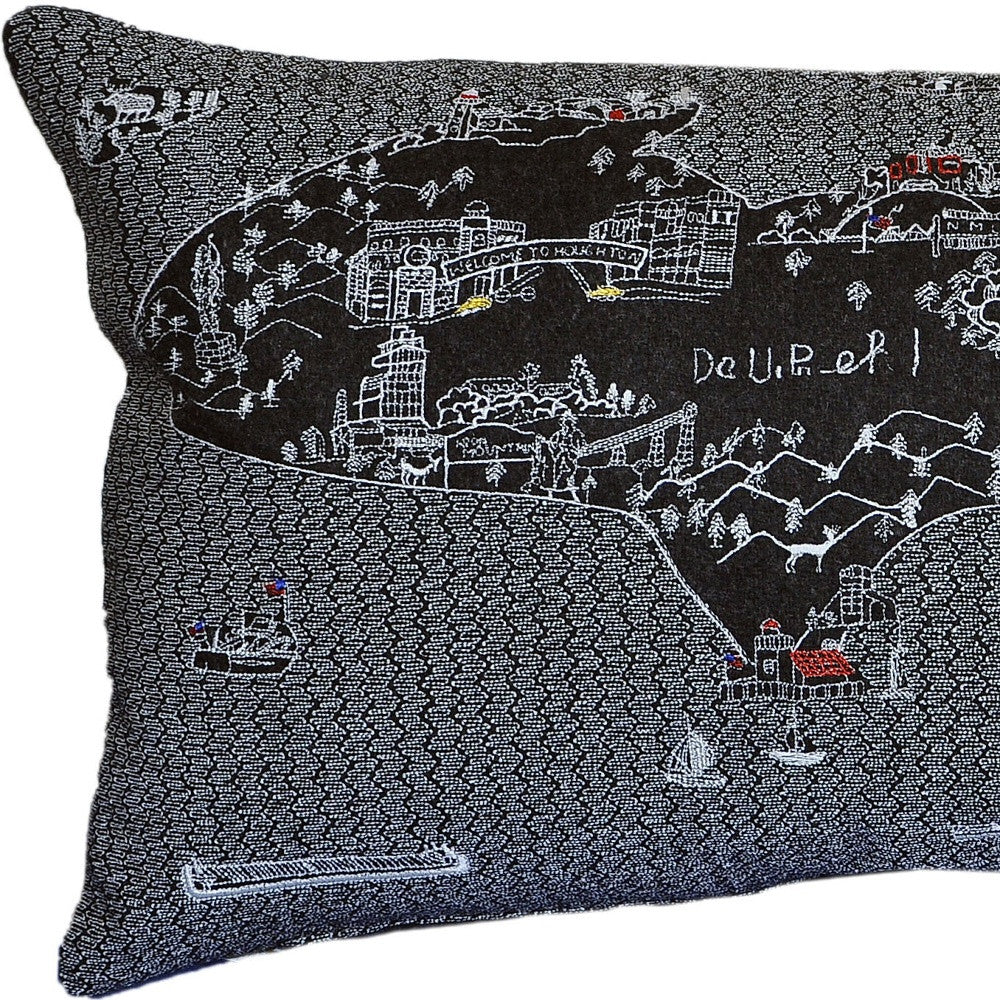 25" Black Michigan Upper Peninsula Nighttime Skyline Lumbar Decorative Pillow - Homeroots - Flyclothing LLC