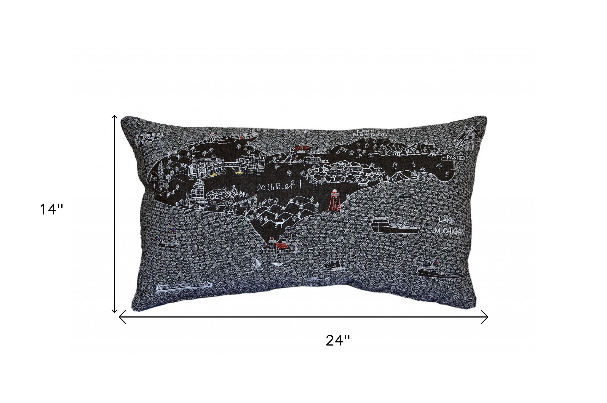 25" Black Michigan Upper Peninsula Nighttime Skyline Lumbar Decorative Pillow - Homeroots - Flyclothing LLC