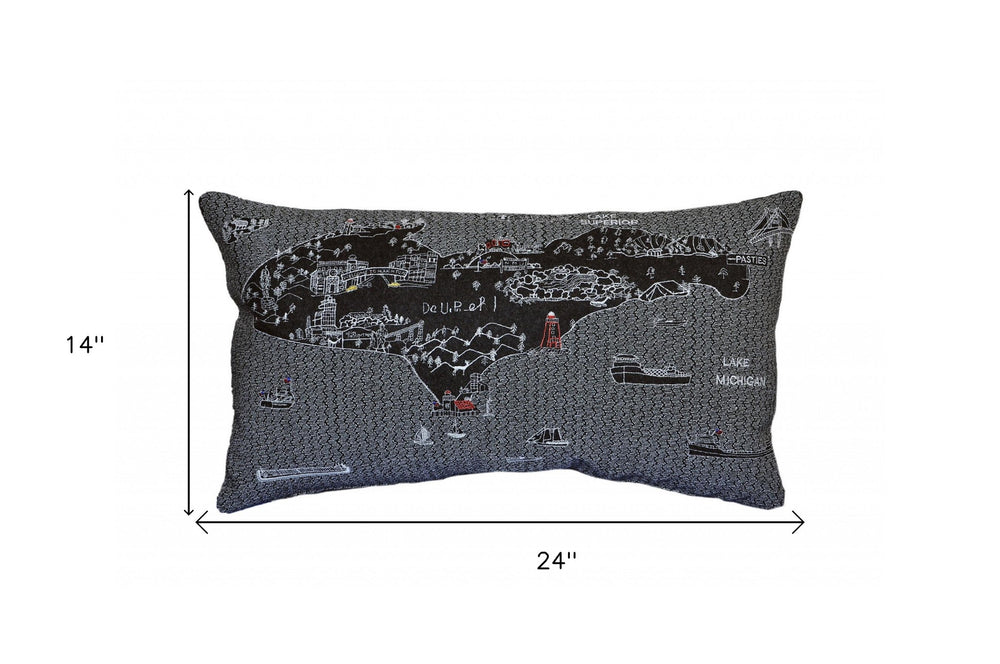 25" Black Michigan Upper Peninsula Nighttime Skyline Lumbar Decorative Pillow - Homeroots - Flyclothing LLC