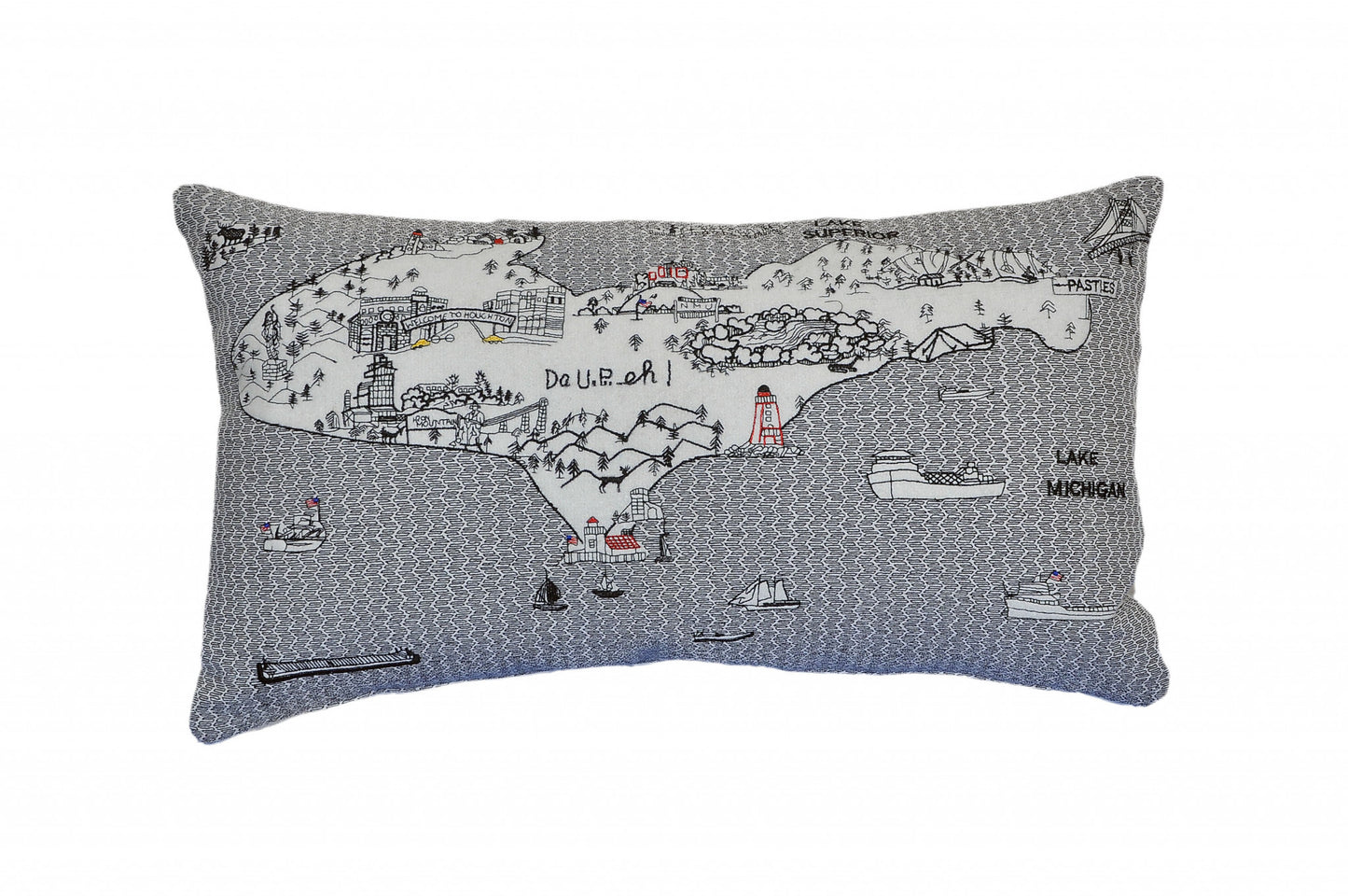 25" White Michigan Upper Peninsula Daylight Skyline Lumbar Decorative Pillow - Homeroots - Flyclothing LLC