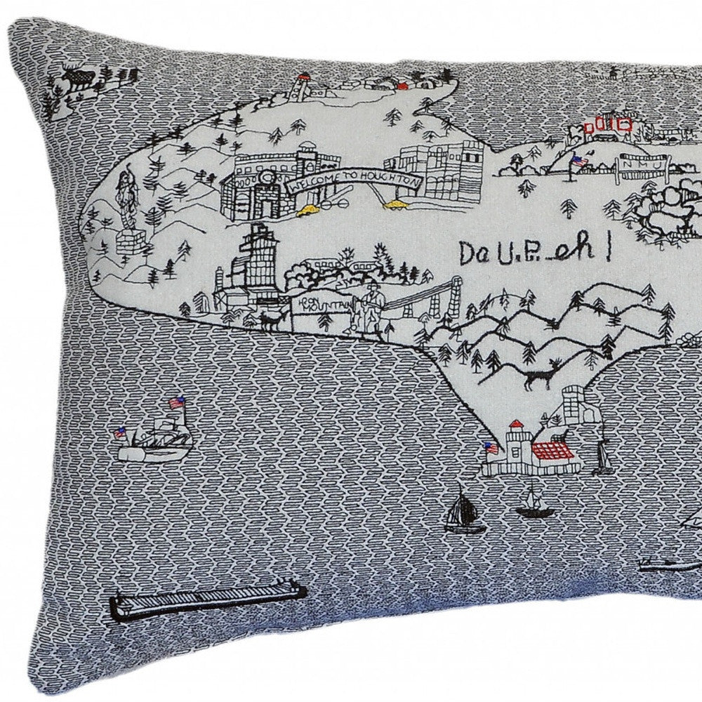 25" White Michigan Upper Peninsula Daylight Skyline Lumbar Decorative Pillow - Homeroots - Flyclothing LLC