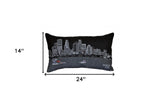 25" Black Minneapolis Nighttime Skyline Lumbar Decorative Pillow - Homeroots