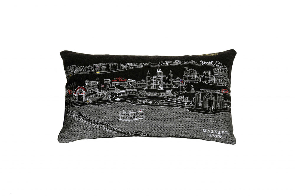 25" Black New Orleans Nighttime Skyline Lumbar Decorative Pillow - Homeroots - Flyclothing LLC