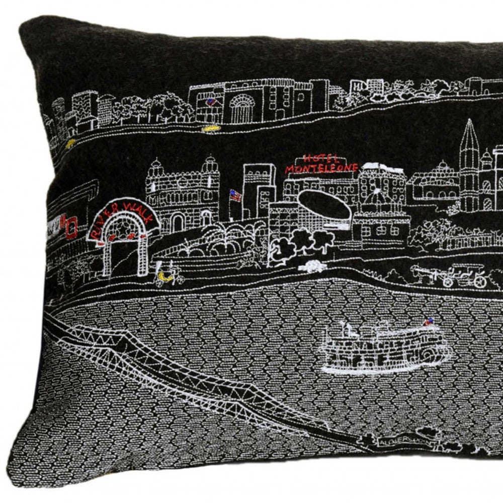 25" Black New Orleans Nighttime Skyline Lumbar Decorative Pillow - Homeroots - Flyclothing LLC
