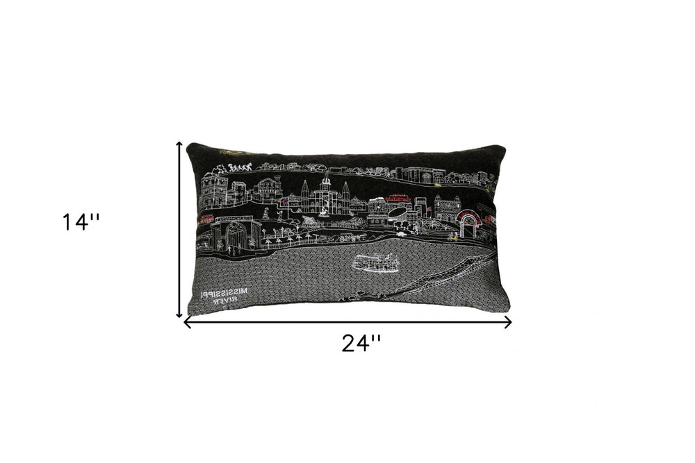25" Black New Orleans Nighttime Skyline Lumbar Decorative Pillow - Homeroots - Flyclothing LLC