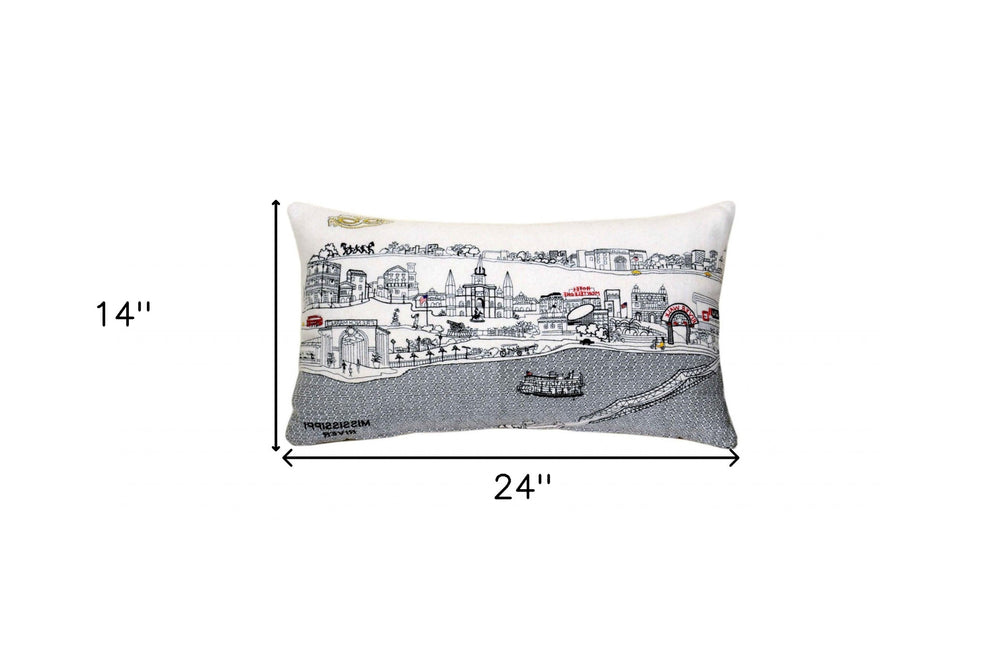 25" White New Orleans Daylight Skyline Lumbar Decorative Pillow - Homeroots - Flyclothing LLC