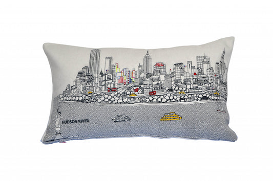 25" White NYC Daylight Skyline Lumbar Decorative Pillow - Homeroots