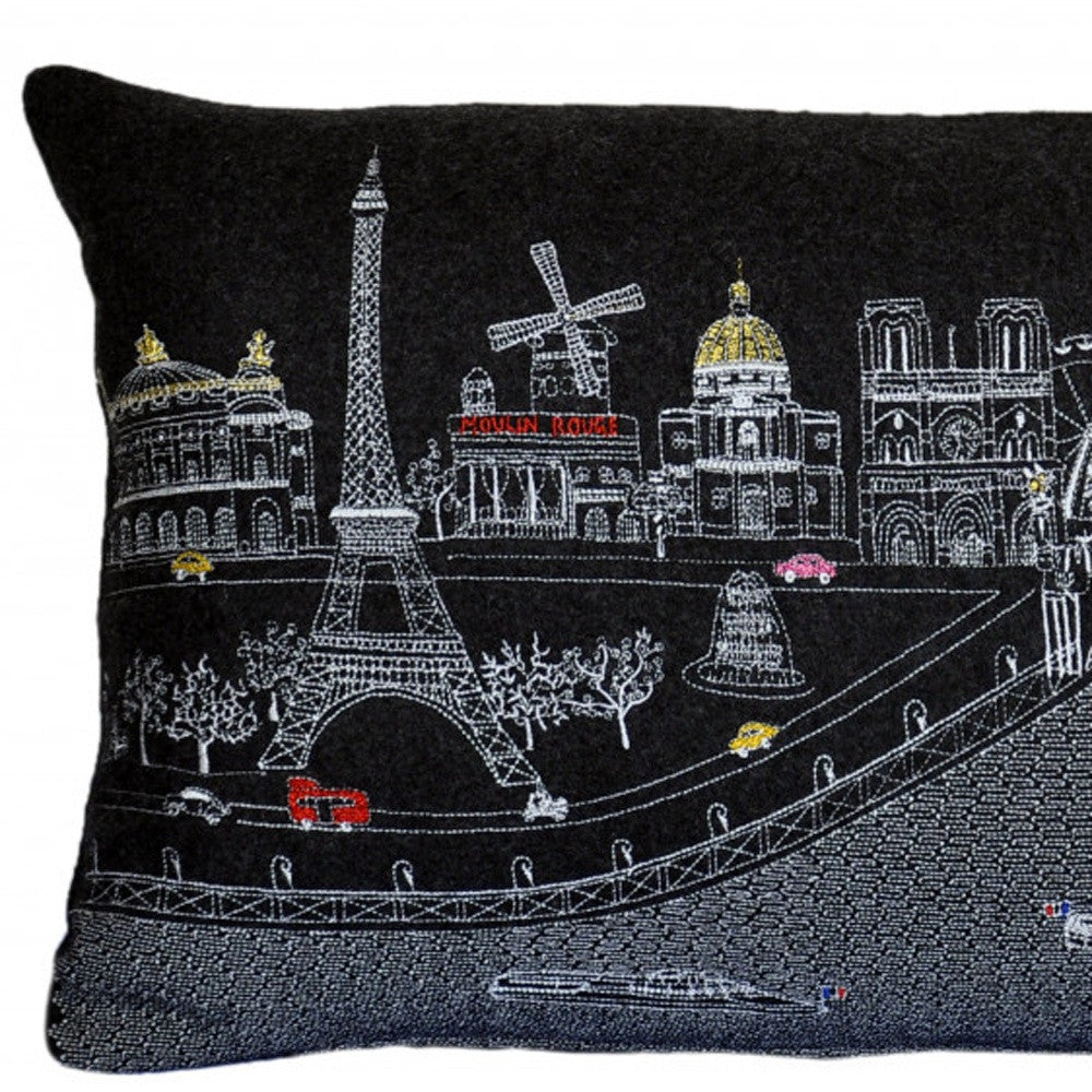 25" Black Paris Nighttime Skyline Standard Lumbar Decorative Pillow - Homeroots - Flyclothing LLC