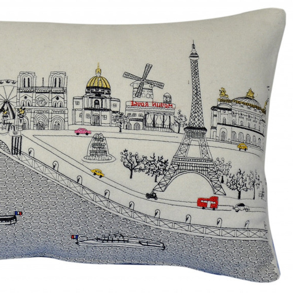 25" White Paris Daylight Skyline Lumbar Decorative Pillow - Homeroots - Flyclothing LLC