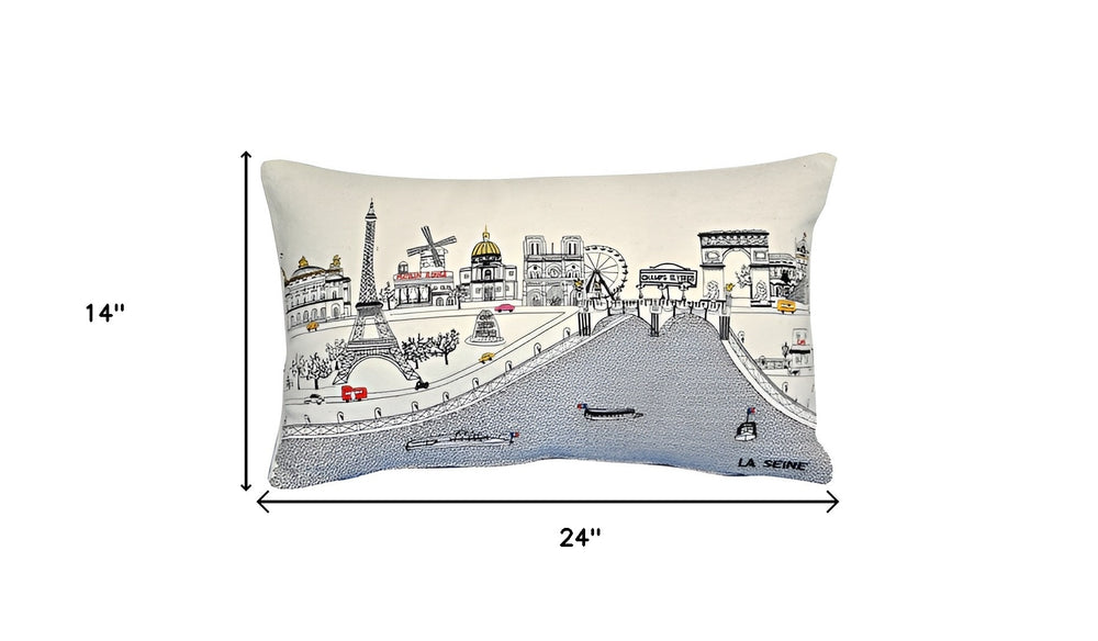 25" White Paris Daylight Skyline Lumbar Decorative Pillow - Homeroots - Flyclothing LLC