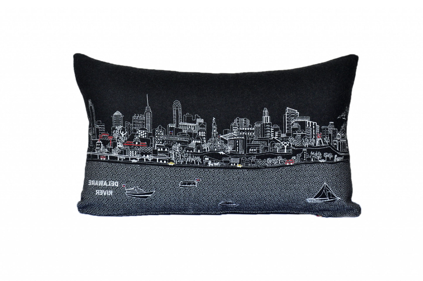 25" Black Philadelphia Nighttime Skyline Lumbar Decorative Pillow - Homeroots - Flyclothing LLC