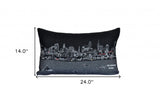 25" Black Philadelphia Nighttime Skyline Lumbar Decorative Pillow - Homeroots