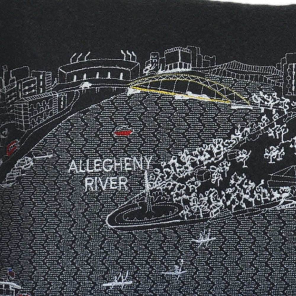 25" Black Pittsburgh Nighttime Skyline Lumbar Decorative Pillow - Homeroots - Flyclothing LLC