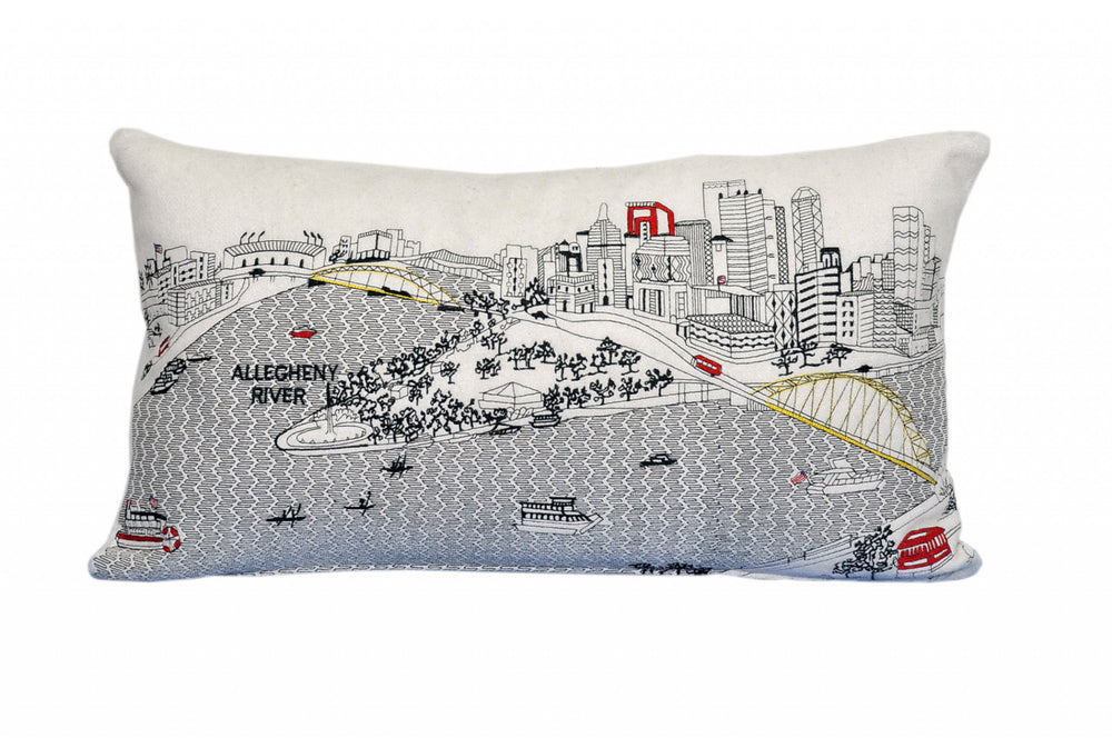 25" White Pittsburgh Daylight Skyline Lumbar Decorative Pillow - Homeroots