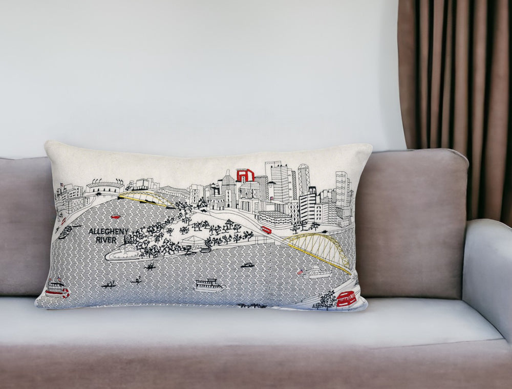 25" White Pittsburgh Daylight Skyline Lumbar Decorative Pillow - Homeroots - Flyclothing LLC
