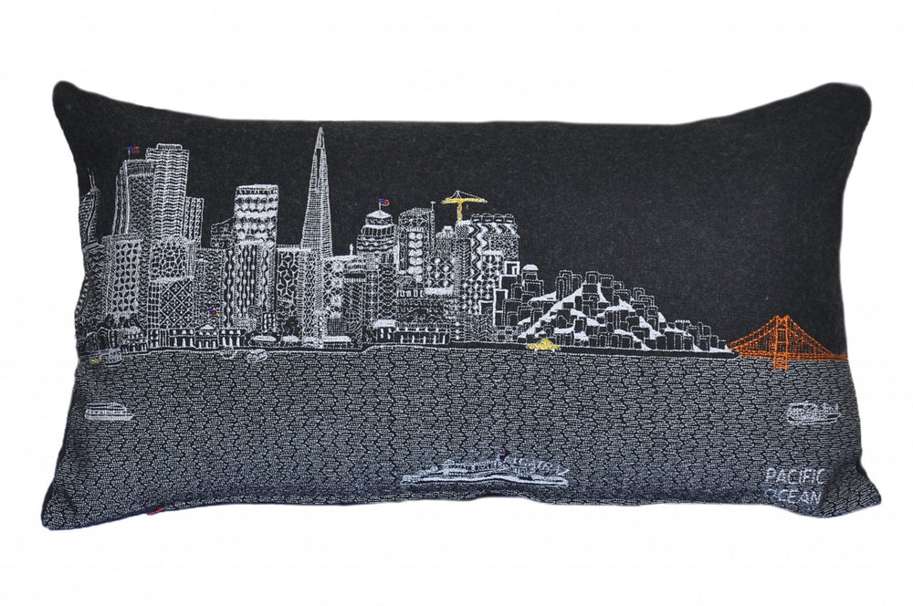 25" Black San Francisco Nighttime Skyline Lumbar Decorative Pillow - Homeroots - Flyclothing LLC