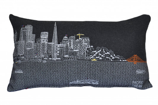 25" Black San Francisco Nighttime Skyline Lumbar Decorative Pillow - Homeroots