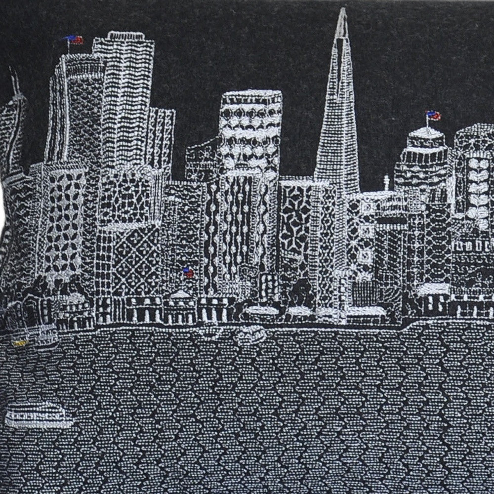 25" Black San Francisco Nighttime Skyline Lumbar Decorative Pillow - Homeroots - Flyclothing LLC
