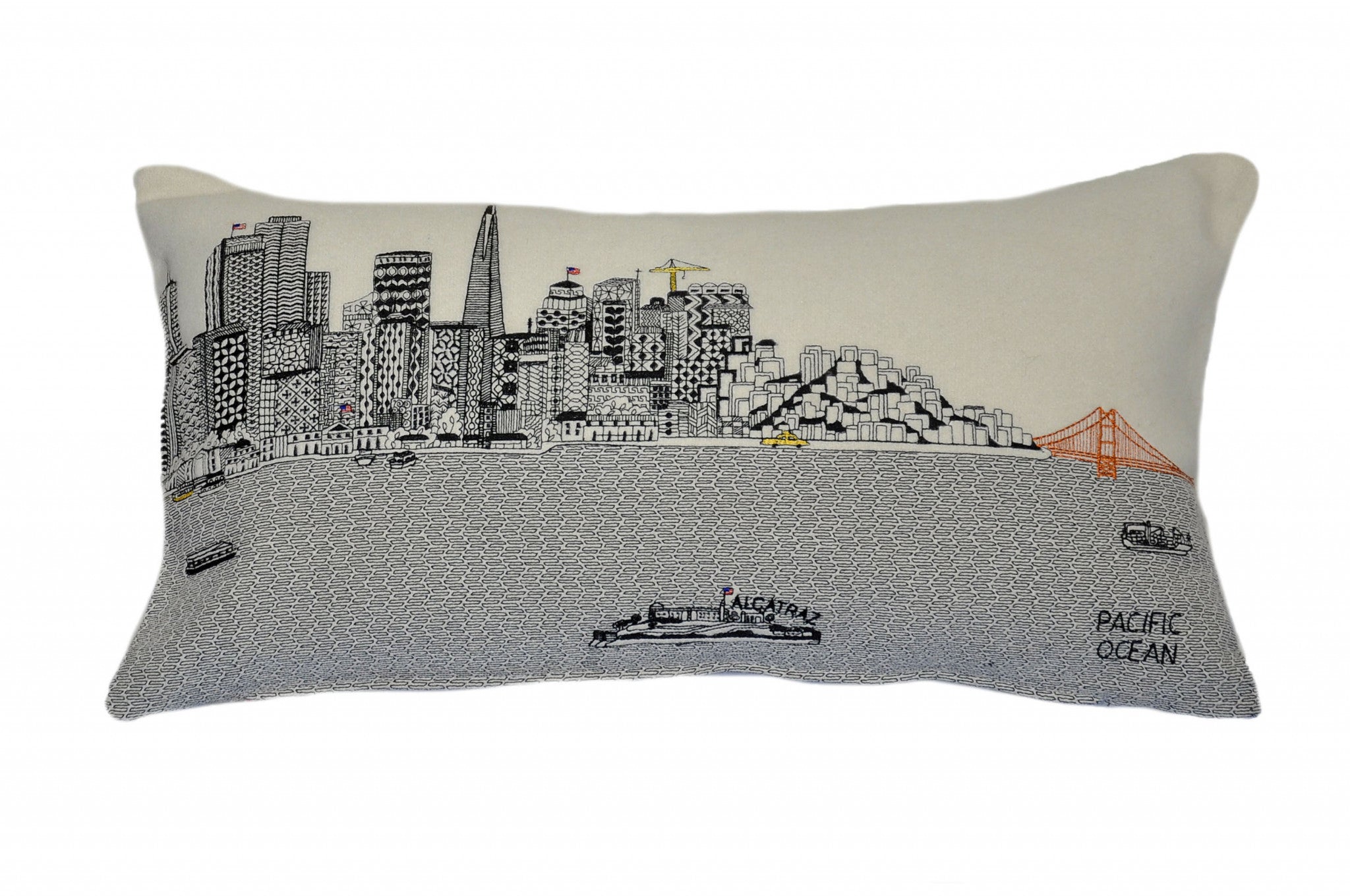 25" White San Francisco Daylight Skyline Lumbar Decorative Pillow - Homeroots - Flyclothing LLC