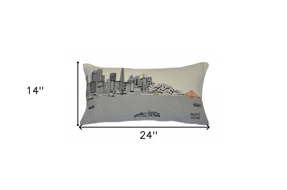 25" White San Francisco Daylight Skyline Lumbar Decorative Pillow - Homeroots - Flyclothing LLC