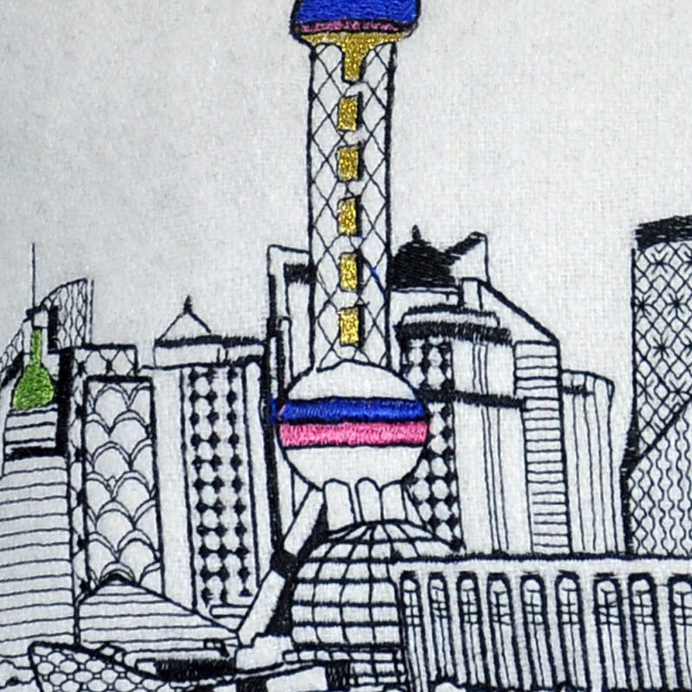 25" White Shanghai Daylight Skyline Lumbar Decorative Pillow - Homeroots - Flyclothing LLC