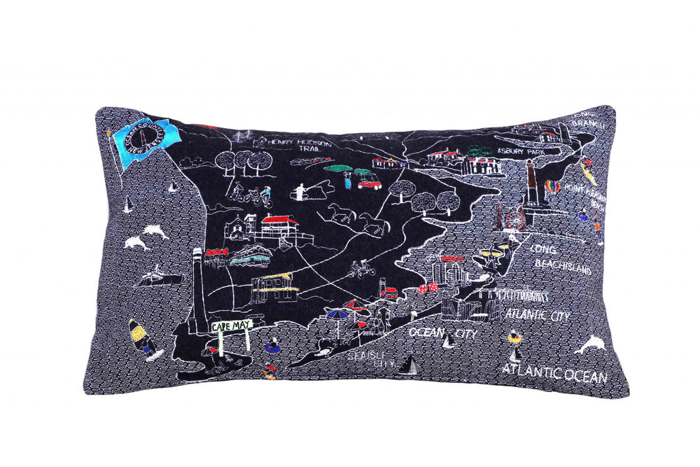 25" Black Jersey Shore Nighttime Skyline Lumbar Decorative Pillow - Homeroots - Flyclothing LLC