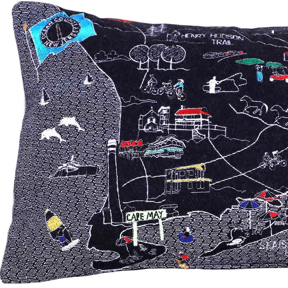 25" Black Jersey Shore Nighttime Skyline Lumbar Decorative Pillow - Homeroots - Flyclothing LLC
