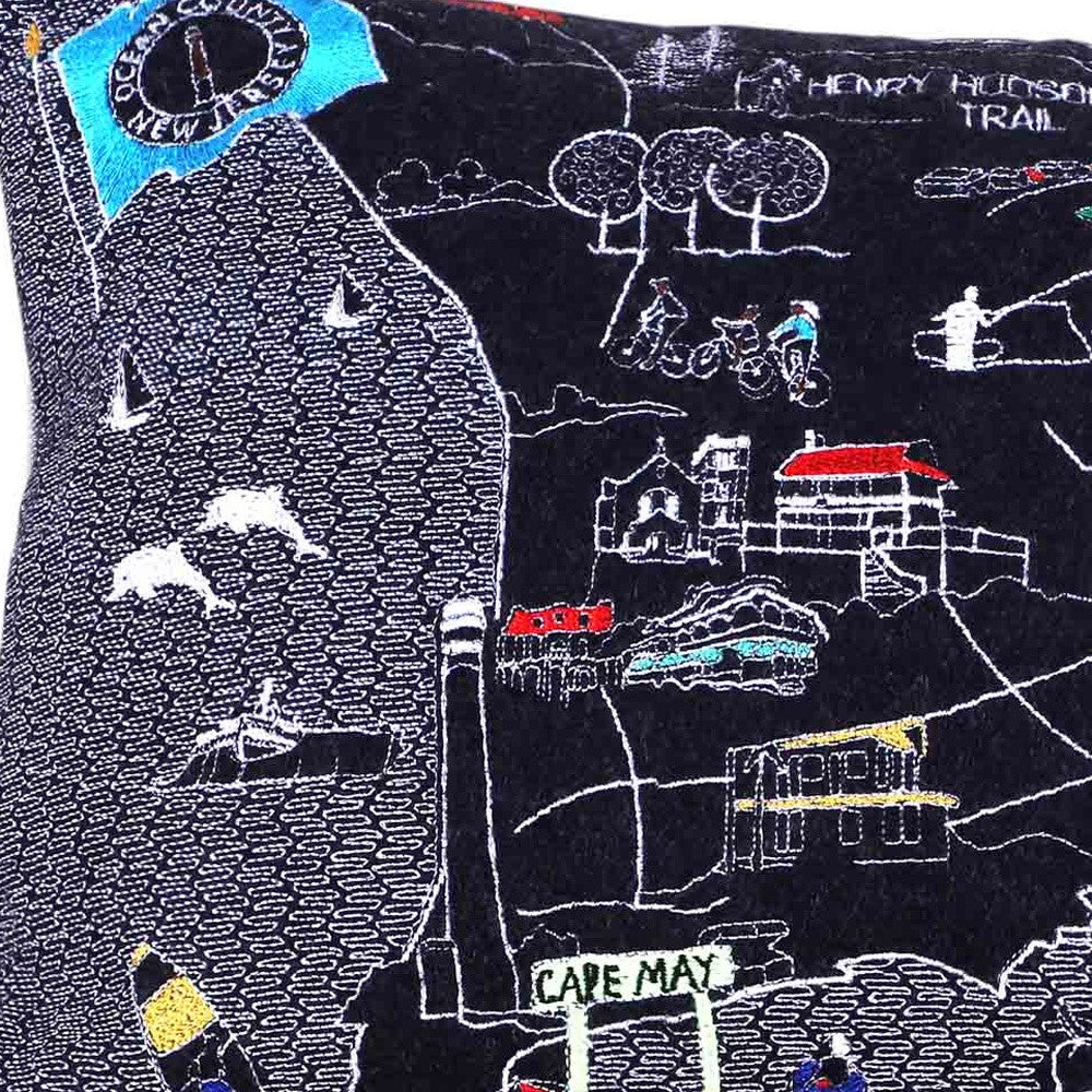 25" Black Jersey Shore Nighttime Skyline Lumbar Decorative Pillow - Homeroots - Flyclothing LLC